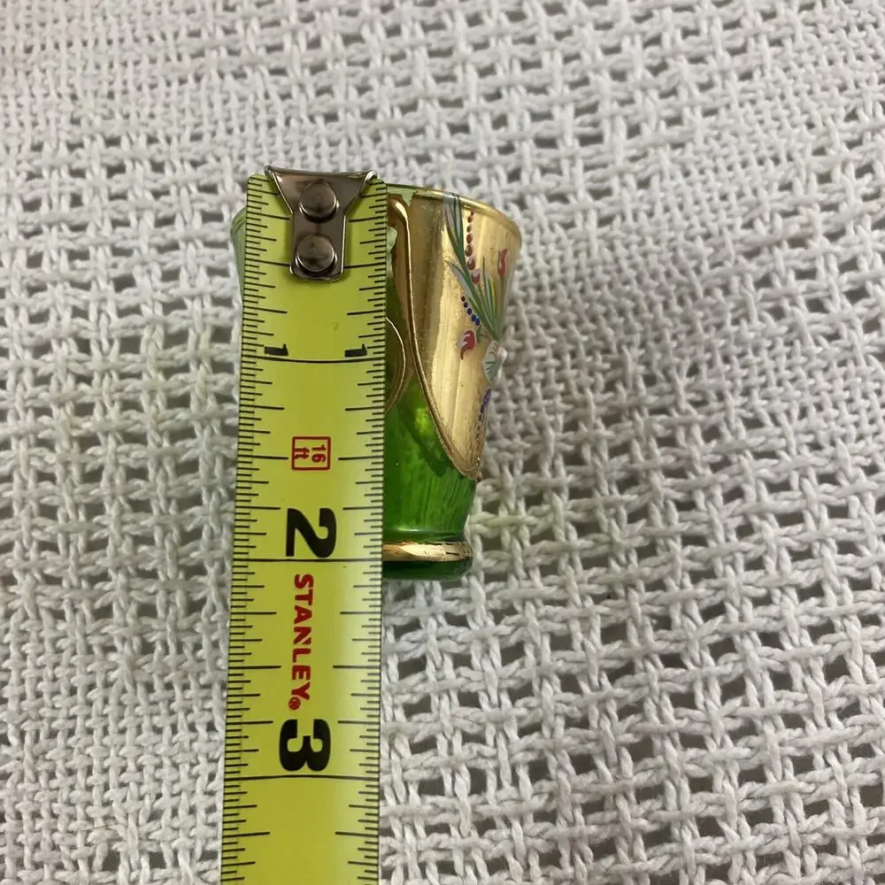 Venetian Italian Decanter Vintage Green and Gold Floral Stopper & 2 Shot Glasses